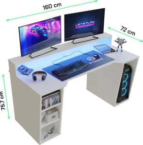 Biurko PYspace Biurko gamingowe SUPERNOVA211 białe z oświetleniem LED 2