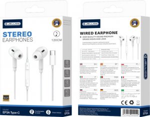 Słuchawki Jellico JELLICO słuchawki przewodowe EP3A USB-C z mikrofonem 1.2M Biały standard 1