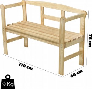 Kadax KADAX Ławka Ogrodowa Z Oparciem Drewniana Parkowa 119 cm Taras Ogród 3