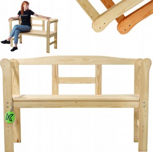 Kadax KADAX Ławka Ogrodowa Z Oparciem Drewniana Parkowa 119 cm Taras Ogród 10