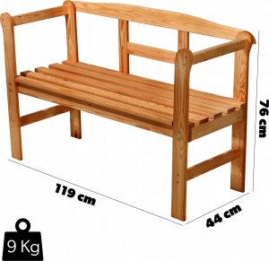 Kadax KADAX Ławka Ogrodowa Z Oparciem Drewniana Parkowa 119 cm Taras Ogród Tik 3