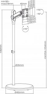 Maclean Mobilny stojak podłogowy na monitor/TV Maclean, sprężyna gazowa, 17"-35", 2-10kg, biały, MC-970W 8