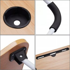 Severno Składany stolik pod laptopa w kolorze drewna z miejscem na kubek i szufladą 7