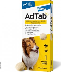 Elanco ELANCO AdTab 900mg tabletka na pchły i kleszcze dla psów >22 - 45 kg 1
