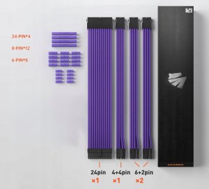 AsiaHorse Zestaw przedłużaczy kabli do zasilacza ATX 4 KIT Fioletowe 18 AWG AsiaHorse Sleeved 2