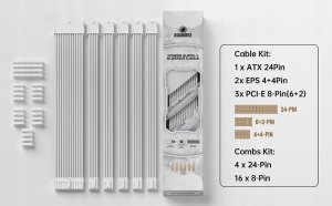 AsiaHorse Zestaw białych przedłużaczy kabli AsiaHorse do zasilacza Kable 6 KIT 16 AWG 3