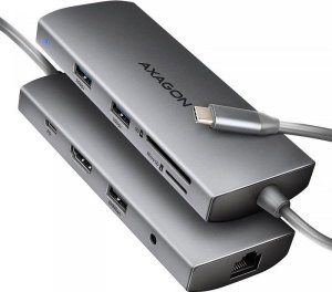 HUB USB Axagon HMC-8HLSA Wieloportowy hub USB-C 3.2 Gen 1 hub, 3x USB-A + 4K/30Hz HDMI + SD/microSD, GLAN, Audio, PD 100W, 20cm USB-C kabel 1