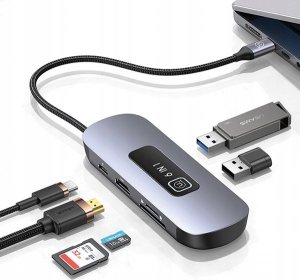 HUB USB Usams USAMS Adapter HUB 6in1 2xUSB 3.0/TF/SD/USB-C/HDMI PD100W gray/tarnish SJ642HUB01 (US-SJ642) 2