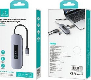 HUB USB Usams USAMS Adapter HUB 6in1 2xUSB 3.0/TF/SD/USB-C/HDMI PD100W gray/tarnish SJ642HUB01 (US-SJ642) 6