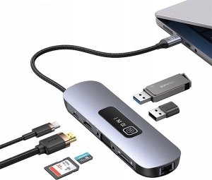 HUB USB Usams USAMS Adapter HUB 10in1 3xUSB 3.0/TF/SD/USB-C/HDMI/RJ45/VGA PD100W gray/tarnish SJ644HUB01 (US-SJ644) 3