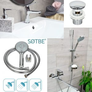Sotbe SOTBE INARI bateria wannowa ścienna z długą ruchomą wylewką + bateria umywalkowa stojąca 2