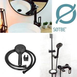 Sotbe SOTBE LOFT SVART bateria wannowa ścienna + wysoka bateria umywalkowa ruchoma 11