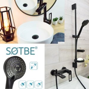 Sotbe SOTBE LOFT SVART bateria wannowa ścienna + wysoka bateria umywalkowa ruchoma 2