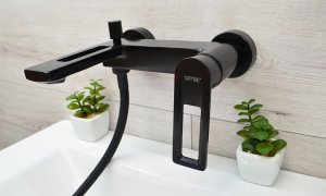 Sotbe SOTBE LOFT SVART bateria wannowa ścienna + wysoka bateria umywalkowa ruchoma 3