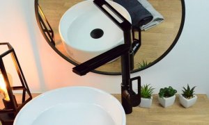 Sotbe SOTBE LOFT SVART bateria wannowa ścienna + wysoka bateria umywalkowa ruchoma 4