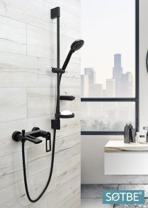 Sotbe SOTBE LOFT SVART bateria wannowa ścienna + wysoka bateria umywalkowa ruchoma 6