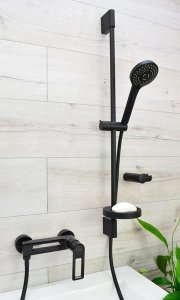 Sotbe SOTBE LOFT SVART Bateria prysznicowa ścienna CZARNA z drążkiem prysznicowym 80cm 13