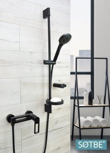 Sotbe SOTBE LOFT SVART Bateria prysznicowa ścienna CZARNA z drążkiem prysznicowym 80cm 2