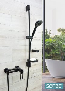 Sotbe SOTBE LOFT SVART Bateria prysznicowa ścienna CZARNA z drążkiem prysznicowym 80cm 8