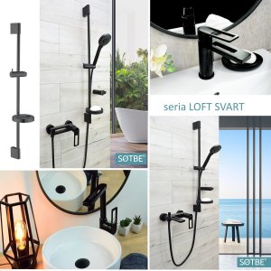Sotbe SOTBE LOFT SVART Bateria prysznicowa ścienna CZARNA z drążkiem prysznicowym 80cm 9