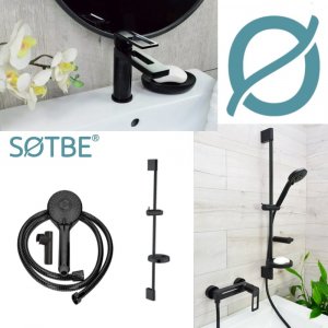 Sotbe SOTBE LOFT SVART Zestaw bateria prysznicowa + bateria umywalkowa stojąca + drążek prysznicowy 80 cm 2