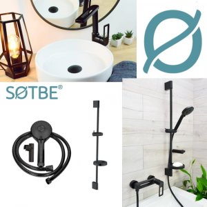 Sotbe SOTBE LOFT SVART Zestaw bateria prysznicowa + bateria umywalkowa wysoka + drążek prysznicowy 80cm 2