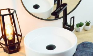 Sotbe SOTBE LOFT SVART Zestaw bateria prysznicowa + bateria umywalkowa wysoka + drążek prysznicowy 80cm 5