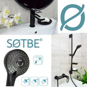 Sotbe SOTBE LOFT SVART Bateria prysznicowa + umywalkowa stojąca z korkiem klik klak CZARNY ZESTAW 2