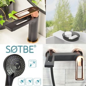 Sotbe SOTBE LOFT SVART GOLD bateria wannowa ścienna + bateria umywalkowa stojąca ROSE GOLD 2