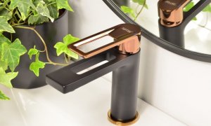 Sotbe SOTBE LOFT SVART GOLD bateria wannowa ścienna + bateria umywalkowa stojąca ROSE GOLD 3