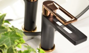 Sotbe SOTBE LOFT SVART GOLD bateria wannowa ścienna + bateria umywalkowa stojąca ROSE GOLD 8