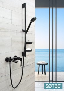 Sotbe SOTBE LOFT SVART GOLD bateria wannowa ścienna + wysoka bateria umywalkowa czarno złota ROSE GOLD 13