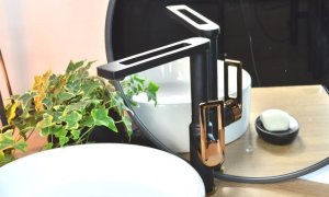 Sotbe SOTBE LOFT SVART GOLD bateria wannowa ścienna + wysoka bateria umywalkowa czarno złota ROSE GOLD 5