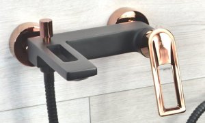 Sotbe SOTBE LOFT SVART GOLD bateria wannowa ścienna + wysoka bateria umywalkowa czarno złota ROSE GOLD 7