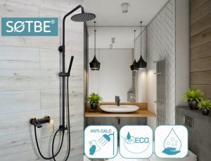 Sotbe SOTBE LOFT SVART GOLD bateria wannowa ścienna + wysoka bateria umywalkowa czarno złota ROSE GOLD 8