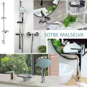 Sotbe SOTBE MALSELVA bateria wannowa 3-otworowa + bateria umywalkowa wysoka obrotowa 9