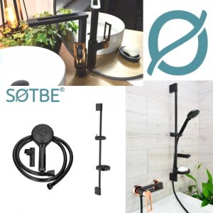 Sotbe SOTBE LOFT SVART GOLD Zestaw bateria prysznicowa + bateria umywalkowa wysoka + drążek prysznicowy 80cm 2