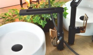 Sotbe SOTBE LOFT SVART GOLD Zestaw bateria prysznicowa + bateria umywalkowa wysoka + drążek prysznicowy 80cm 3