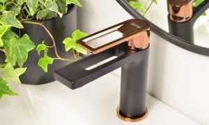 Sotbe SOTBE LOFT SVART GOLD Bateria prysznicowa + umywalkowa stojąca czarno złota z korkiem klik klak BLACK ROSE GOLD 3