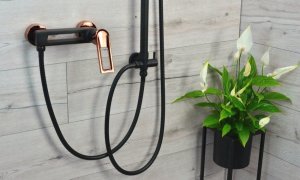 Sotbe SOTBE LOFT SVART GOLD Bateria prysznicowa + umywalkowa stojąca czarno złota z korkiem klik klak BLACK ROSE GOLD 10