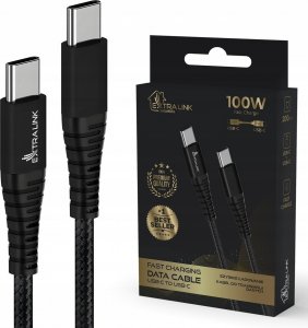 Kabel USB ExtraLink Extralink Smart Life Braided 100W USB Type-C to Type-C 2m Czarny | Kabel USB Typu C | 480 Mbps, 20V 5A 1