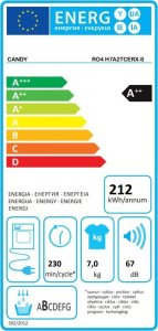 Power Color Candy | RO4 H7A2TCERX-S | Dryer Machine | Energy efficiency class A++ | Front loading | 7 kg | TFT | Depth 46.5 cm | Wi-Fi | Grey 4