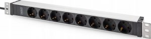 Wizualizer Art.-Multimedia DIGITUS Listwa zasilająca aluminiowa 8 gniazd ze stykami ochronnymi przewód zasilający 2m wtyczka IEC C20 2
