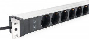 Wizualizer Art.-Multimedia DIGITUS Listwa zasilająca aluminiowa 8 gniazd ze stykami ochronnymi przewód zasilający 2m wtyczka IEC C20 5