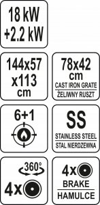 Yato YG-20004 Grill ogrodowy gazowy 20.2 kW 78 cm x 42 cm 36