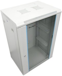 Szafa XtendLan 19" szafa rackowa ścienna 18U 600x450, nosność 60 kg, szklane drzwi, spawany, szary 2