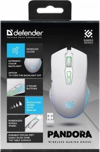 Mysz Defender Mysz bezprzewodowa Defender PANDORA GM-502 optyczna 3200dpi biała RGB AKUMULATOR 7 przycisków Gaming bezklikowa silent 5