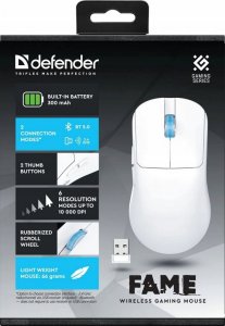 Mysz Defender Mysz bezprzewodowa FAME GM-516 optyczna 10000dpi 2.4 GHz + Bluetooth biała 5 przycisków Gaming 7