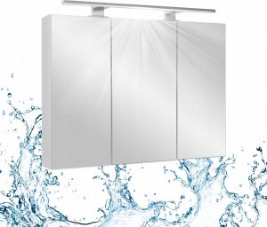 Stamar Biała Szafka Łazienkowa Wisząca z Lustrem 85 cm Lakier + Kinkiet 60 cm LED 1