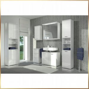 Stamar Biała Szafka Stojąca pod Umywalkę z Wycięciem na Syfon Otwór 60 cm MDF 6